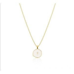 Gold Tone Organic White Pendant Cross Necklace Minimalist Religious Jewelry